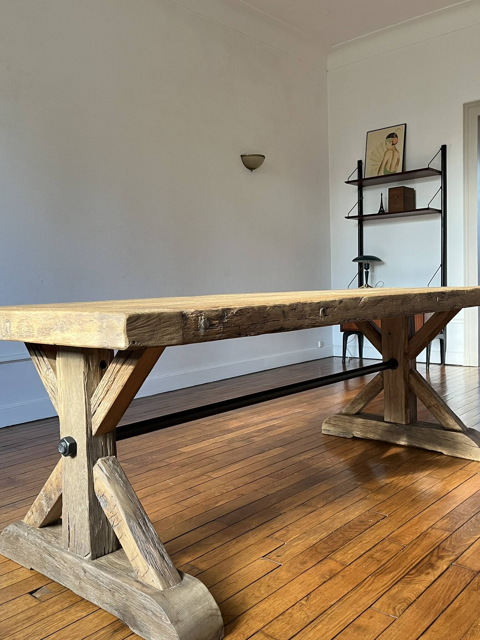 Antique solid oak farmhouse table with star legs - length 200 cm