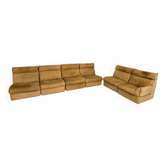 Modular camel leather sofa, 1980s vintage design.