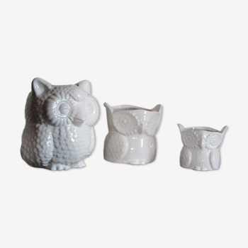 Lot of 3 ceramic owls, owl pots