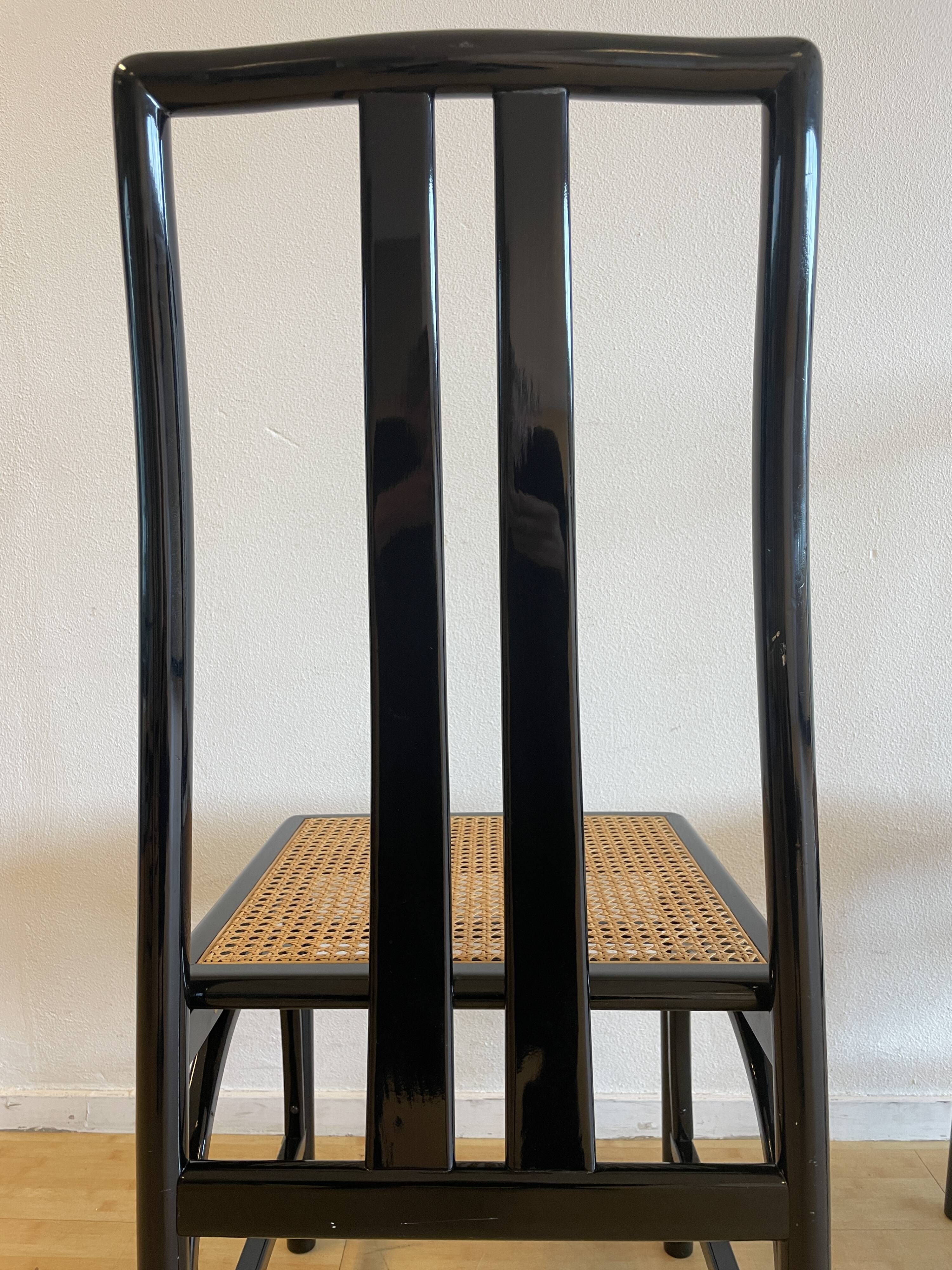 Set of 6 black lacquered and cane chairs by Montina s.p.a.