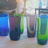 8 verres à liqueur, verre fumé, verrerie de Portieux, 1970's
