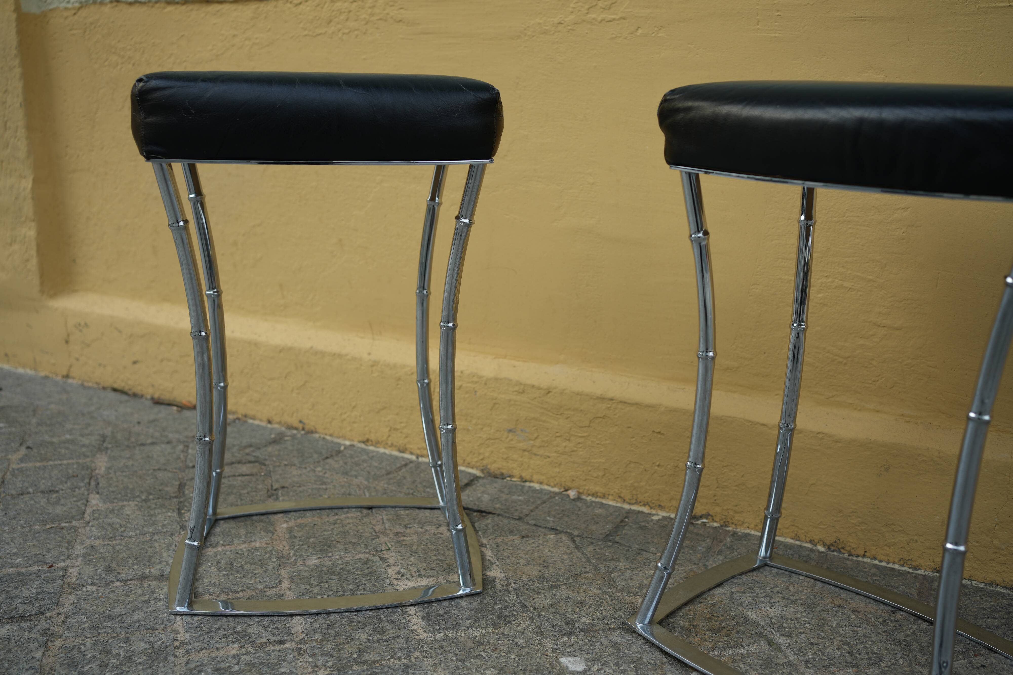Pair of Bamboo Style Stools Attributed to Jacques Adnet: