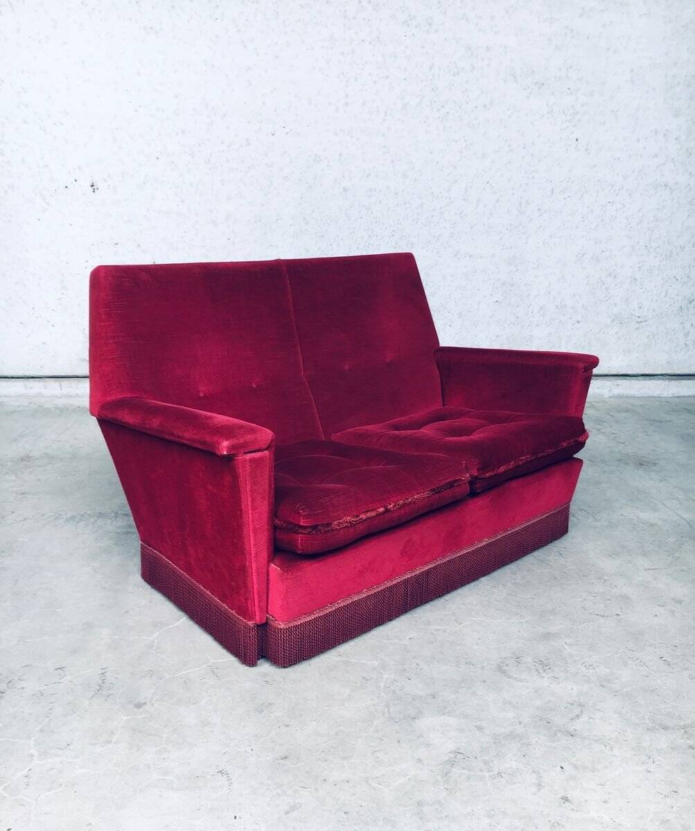 Hollywood Regency Style Fuchsia Velvet 2-Seat Sofa with Fringe, 1960s