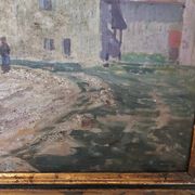 Oil on Panel Painting Animated Landscape Village Signed Gaëtan MONTAGNEY 1888