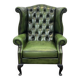 1970s Chesterfield Wingback Chair in Green Leather