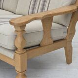 1970s, Danish 3-seater sofa, beige furniture wool, solid oak wood.