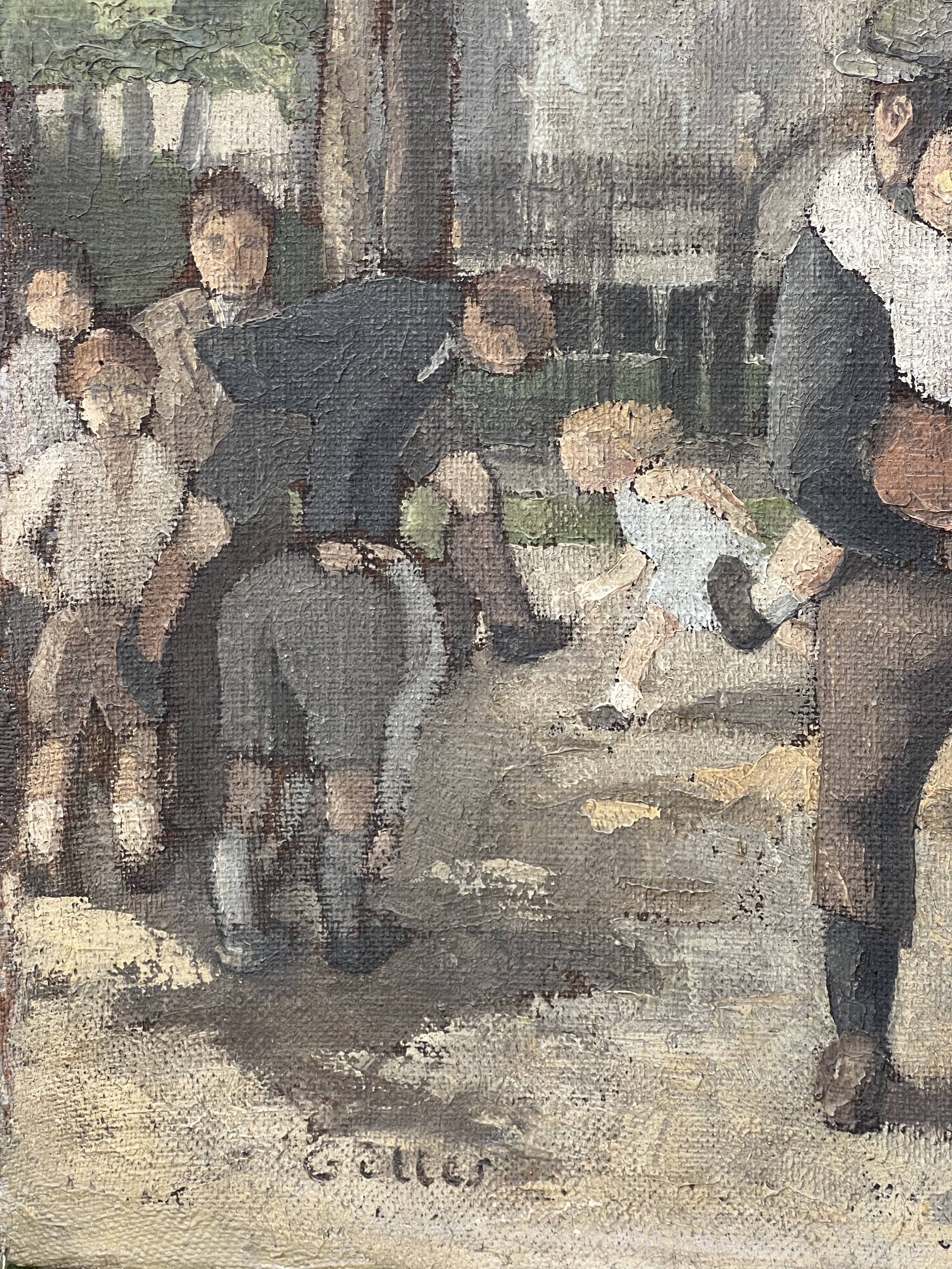 Children in the Monceau Garden. HST circa 1940. Signed Gilles. 81.5 x 65cm