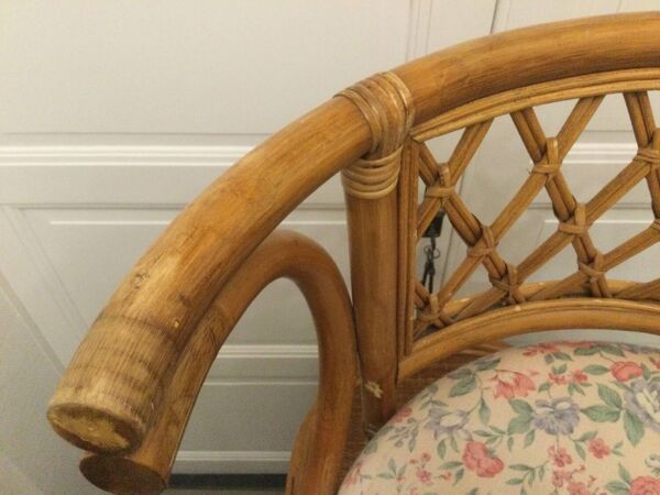 Ensemble table et 2 fauteuils rotin et osier 70s/80s