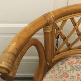 Table and 2 armchairs set in rattan and wicker, 70s/80s