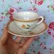 2 Old Badonviller Orange and Green Flower Cups and Sauces - Coffee or Tea Service for 2