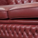 English cowhide Chesterfield 2.5-seater sofa in a stunning red colour