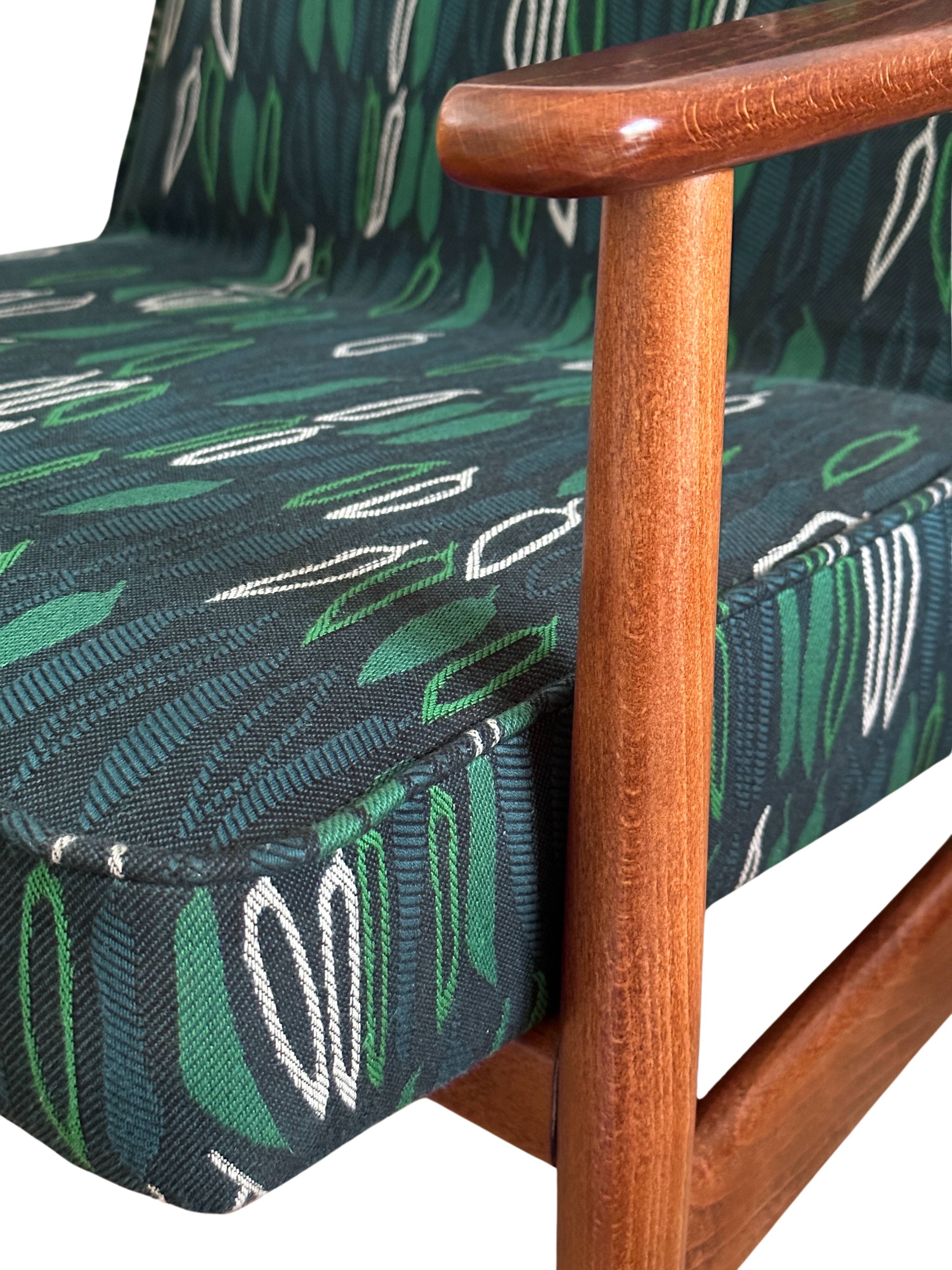 Set of Midcentury Armchairs, by Juliszu Kędziorek in Green Jacquard, 1960s