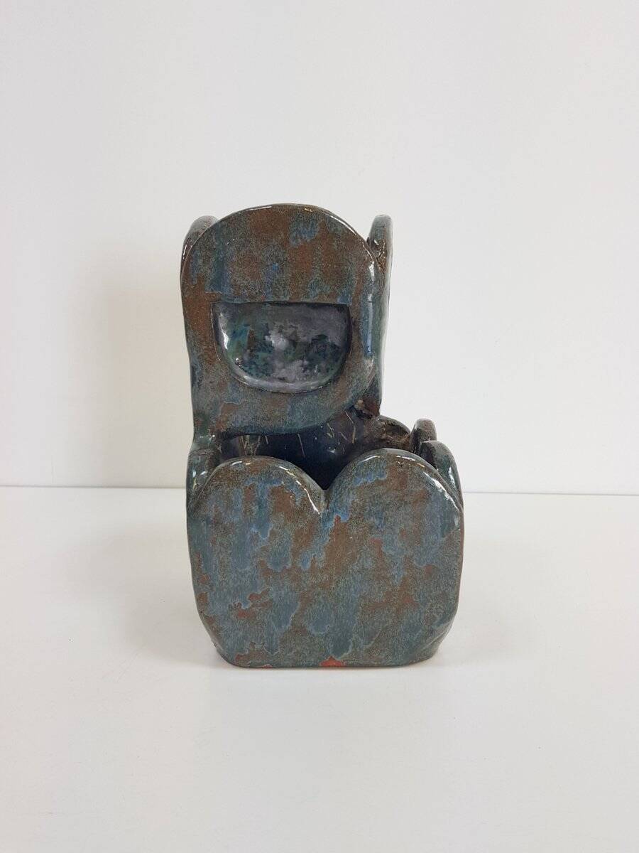 Brutalist Green Glazed Ceramic Flowerpot, 1960s