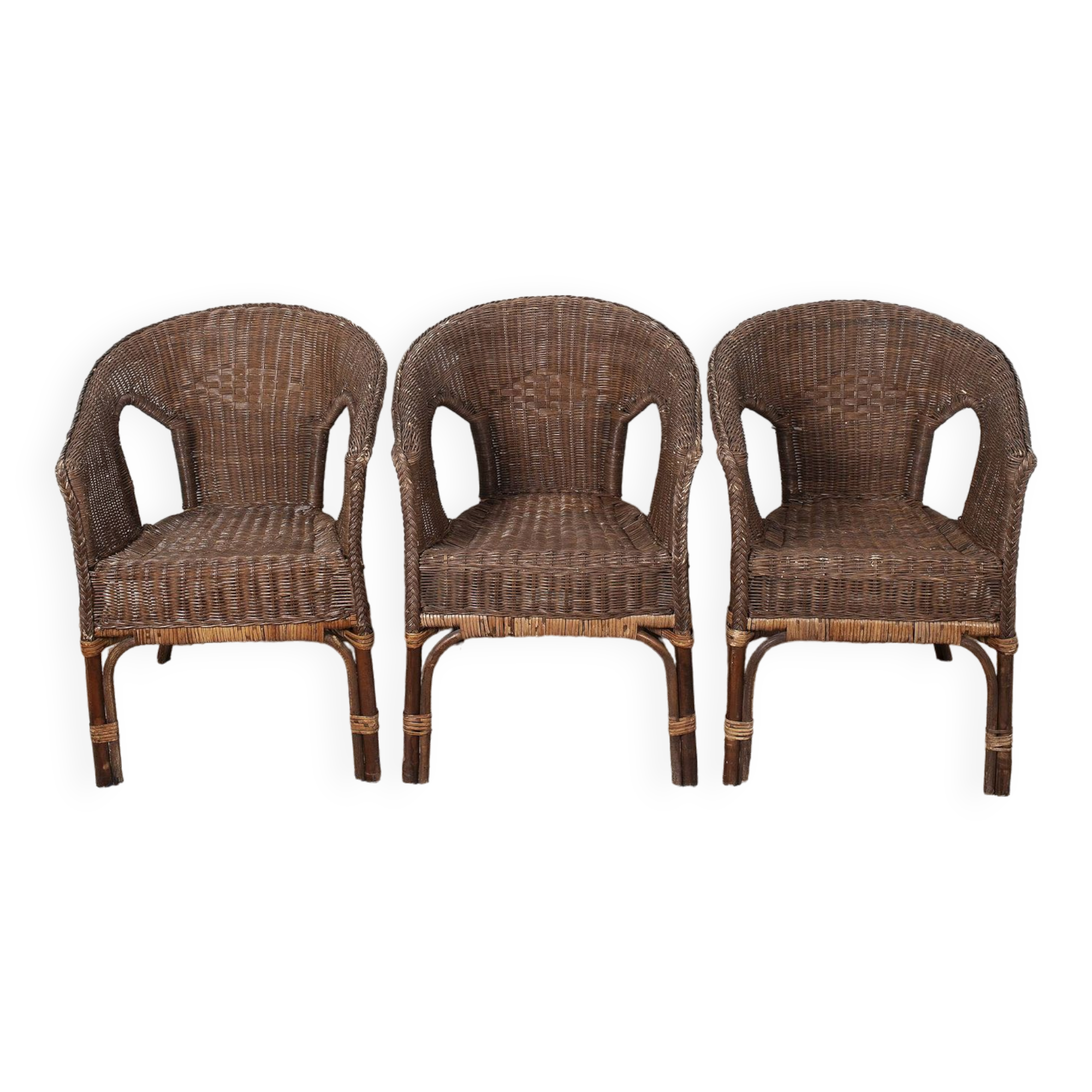 Vintage Rattan Armchair, wicker, set of 3