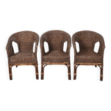 Vintage Rattan Armchair, wicker, set of 3