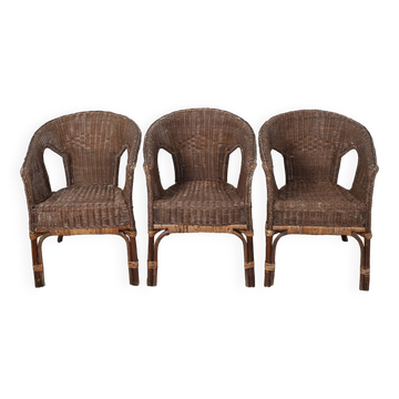 Vintage Rattan Armchair, wicker, set of 3