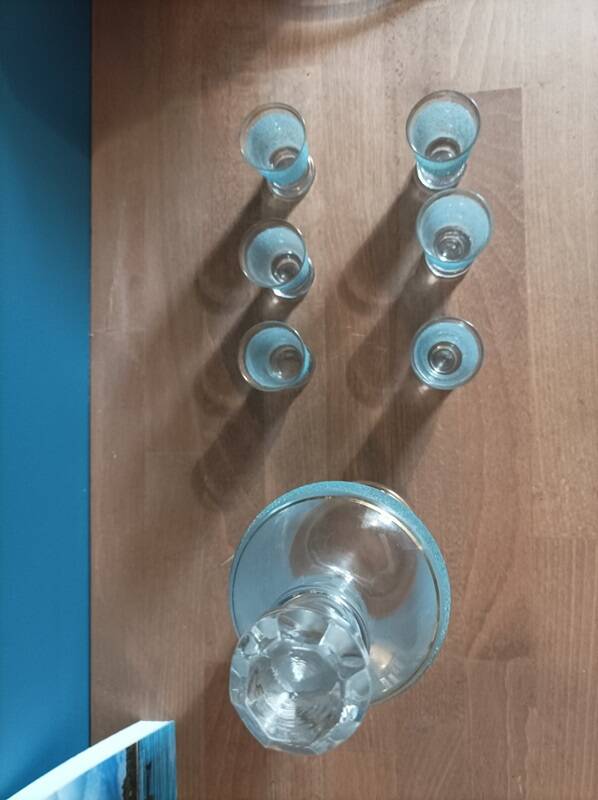 Sandblasted glass bottle service with golden edging Art Deco dp 0323120