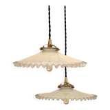 Pair of serrated opaline bistro pendant lights