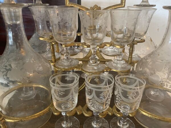 Cave a liqueur complète Napoléon III Marqueterie boulle Coffret ancien