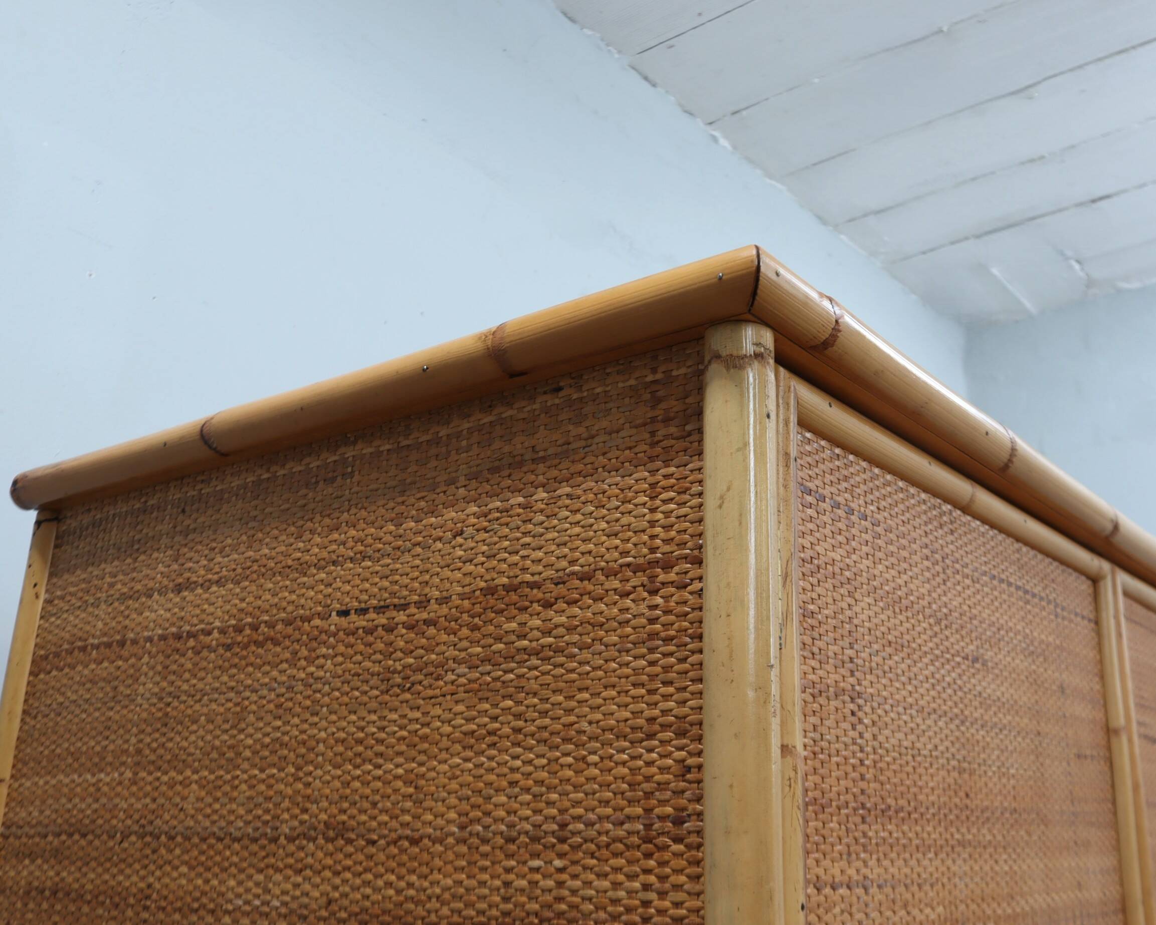 Vintage Dal Vera bamboo & rattan freestanding wardrobe 1970s
