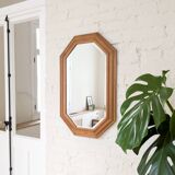 Miroir vintage octogonal en bois massif, style Mid-Century