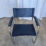 Chaise S34 de style vintage Mart Stam : cuir bleu, fauteuil de bureau Bauhaus