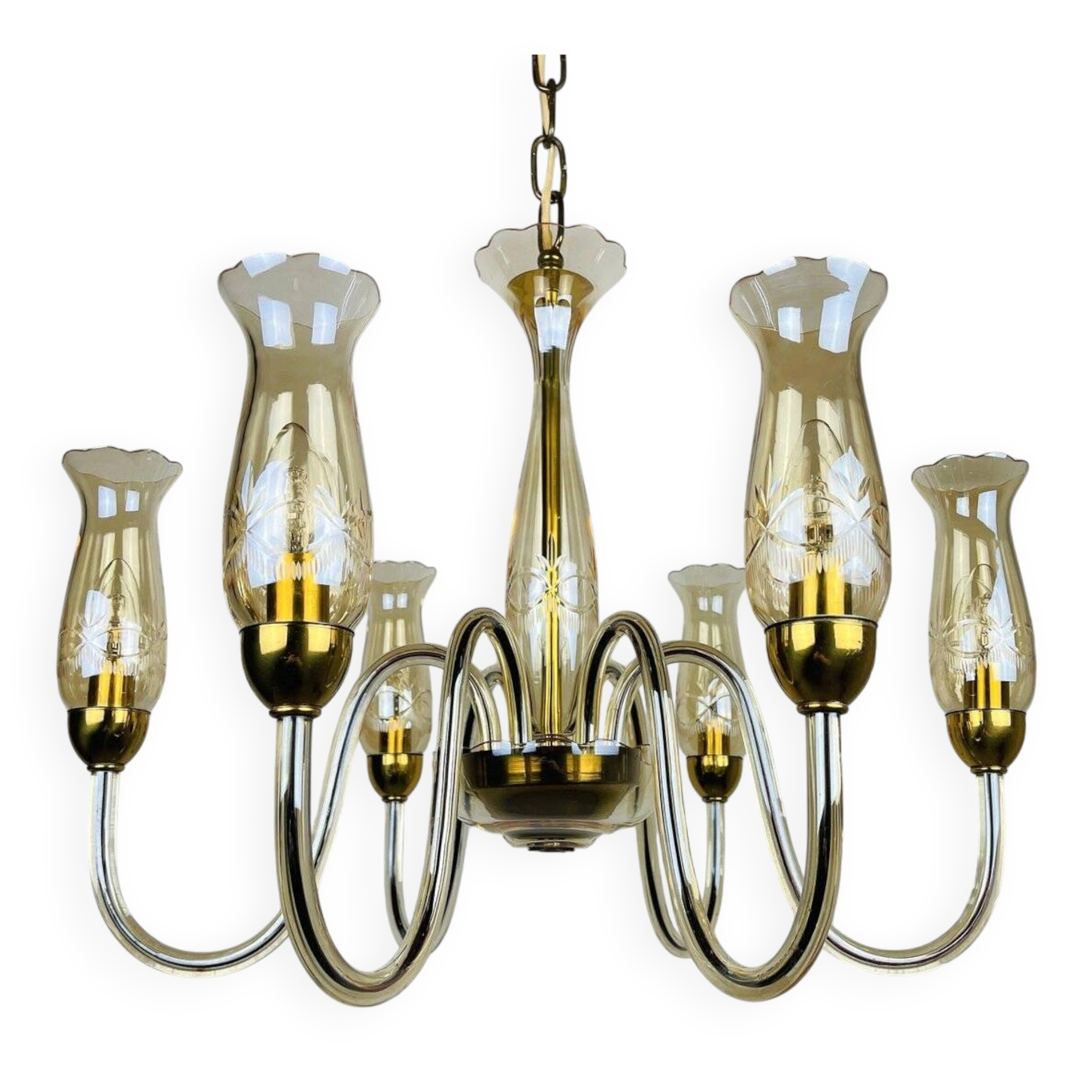 Vintage Murano glass chandelier in amber by De Majo, Italy, 1970s.