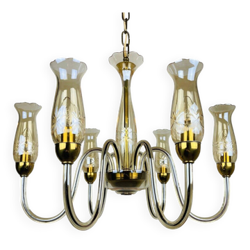 Lustre vintage en verre de Murano ambre de De Majo, Italie, années 1970