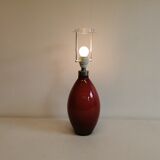 Lamp base in deep red glass, from Danish Holmegaard glassworks