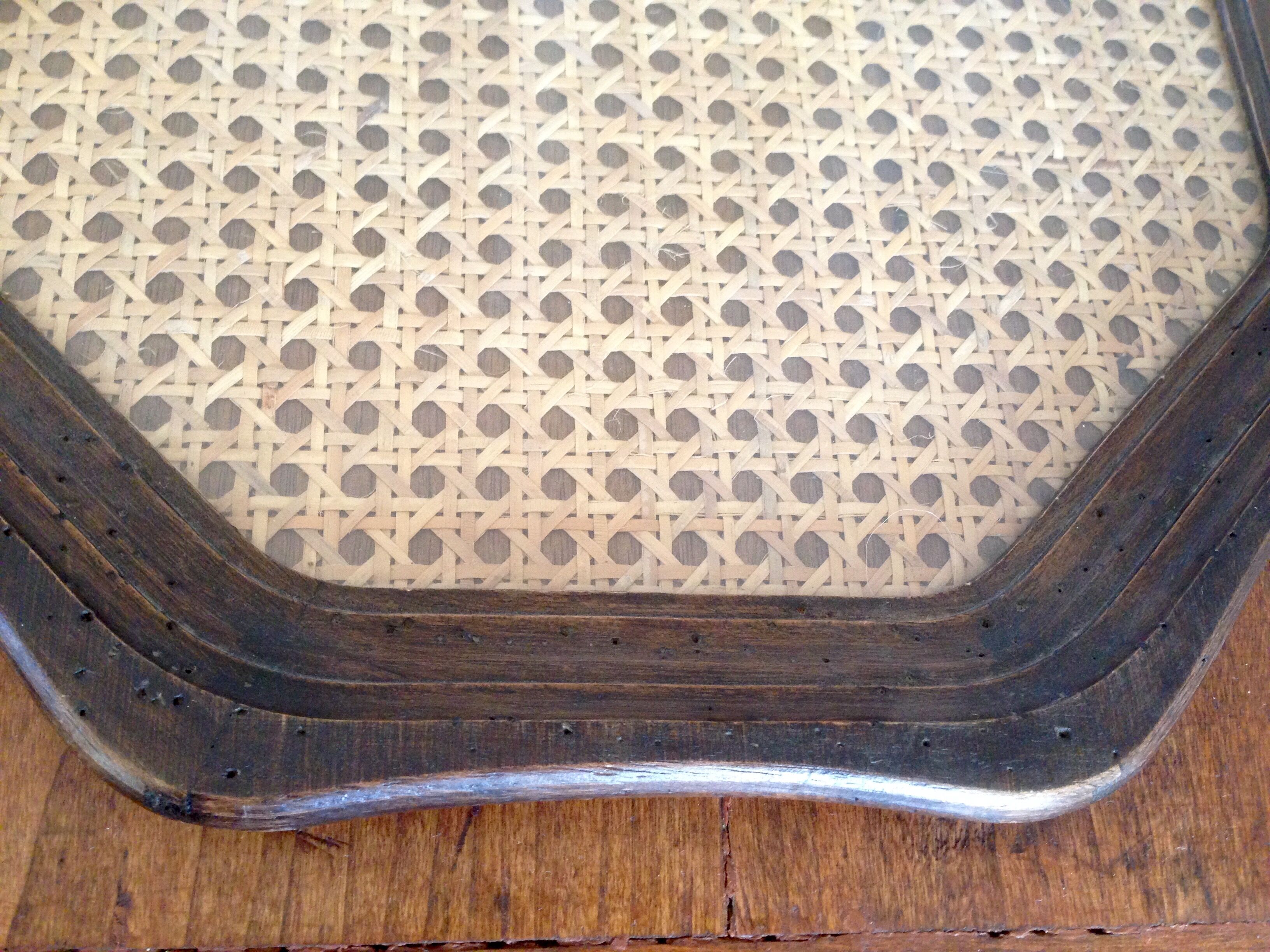 Glass tray, wood and caning
