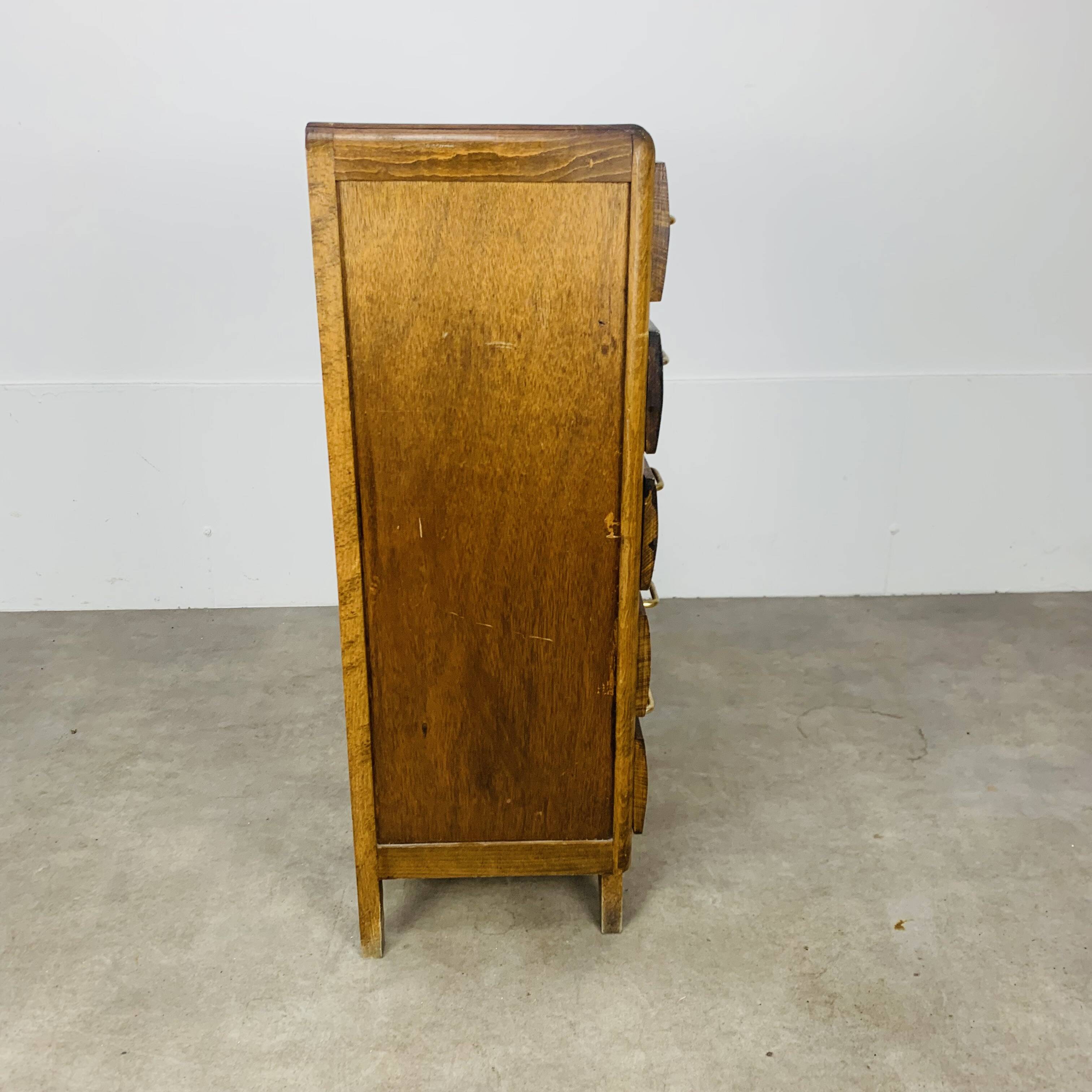Commode chiffonnier pied compas, années 50, bois