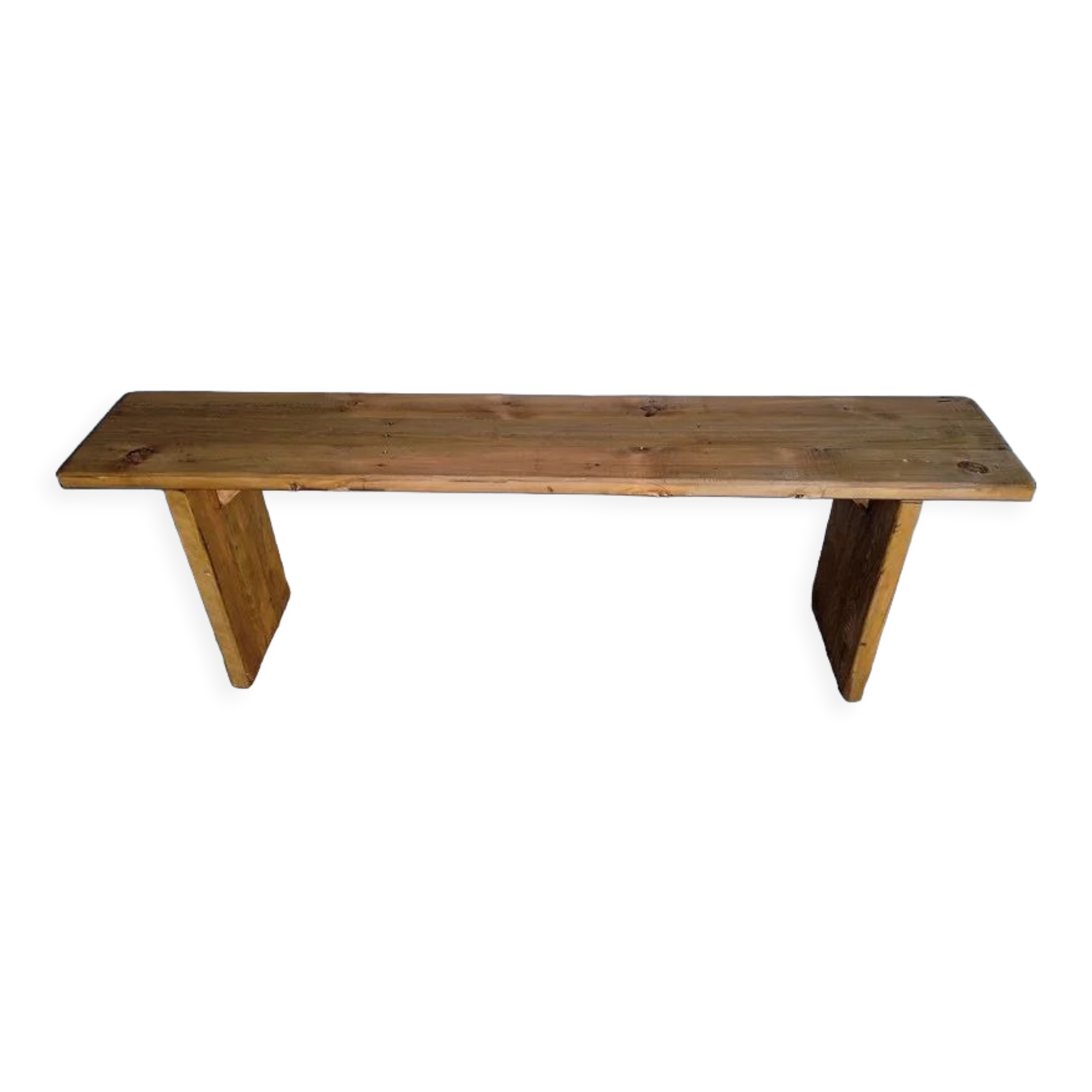 Solid patinated wood bench 140cm