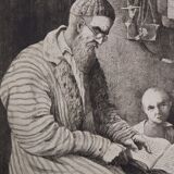 Engraving XIXth "Reading lesson in Orenburg & Country Ugsters"