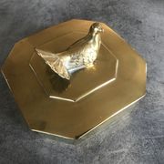 Boîte coffret vintage en laiton massif forme octogone décoration d’oiseau 14,8cm