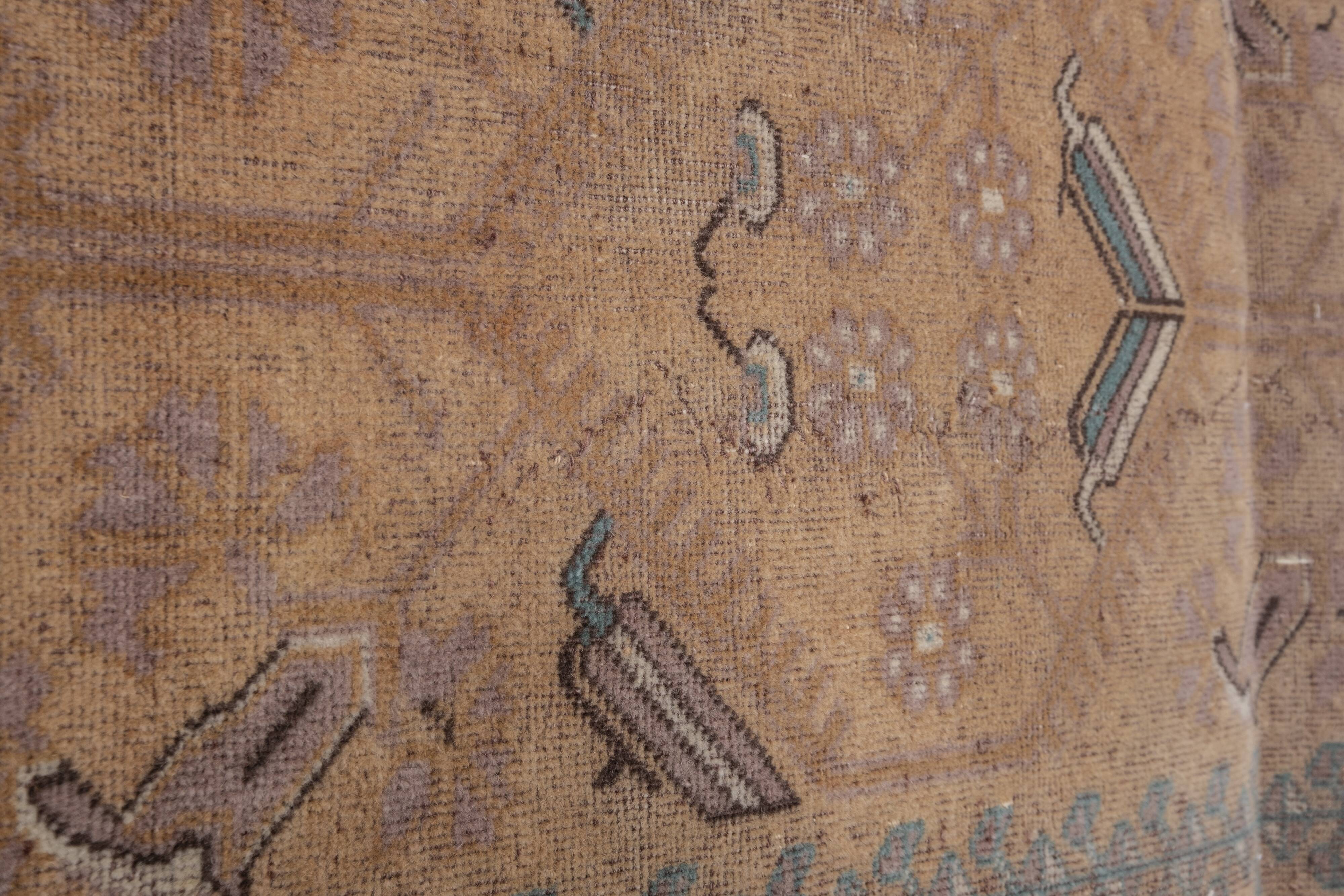 Vintage Turkish Oushak Rug with Floral Border