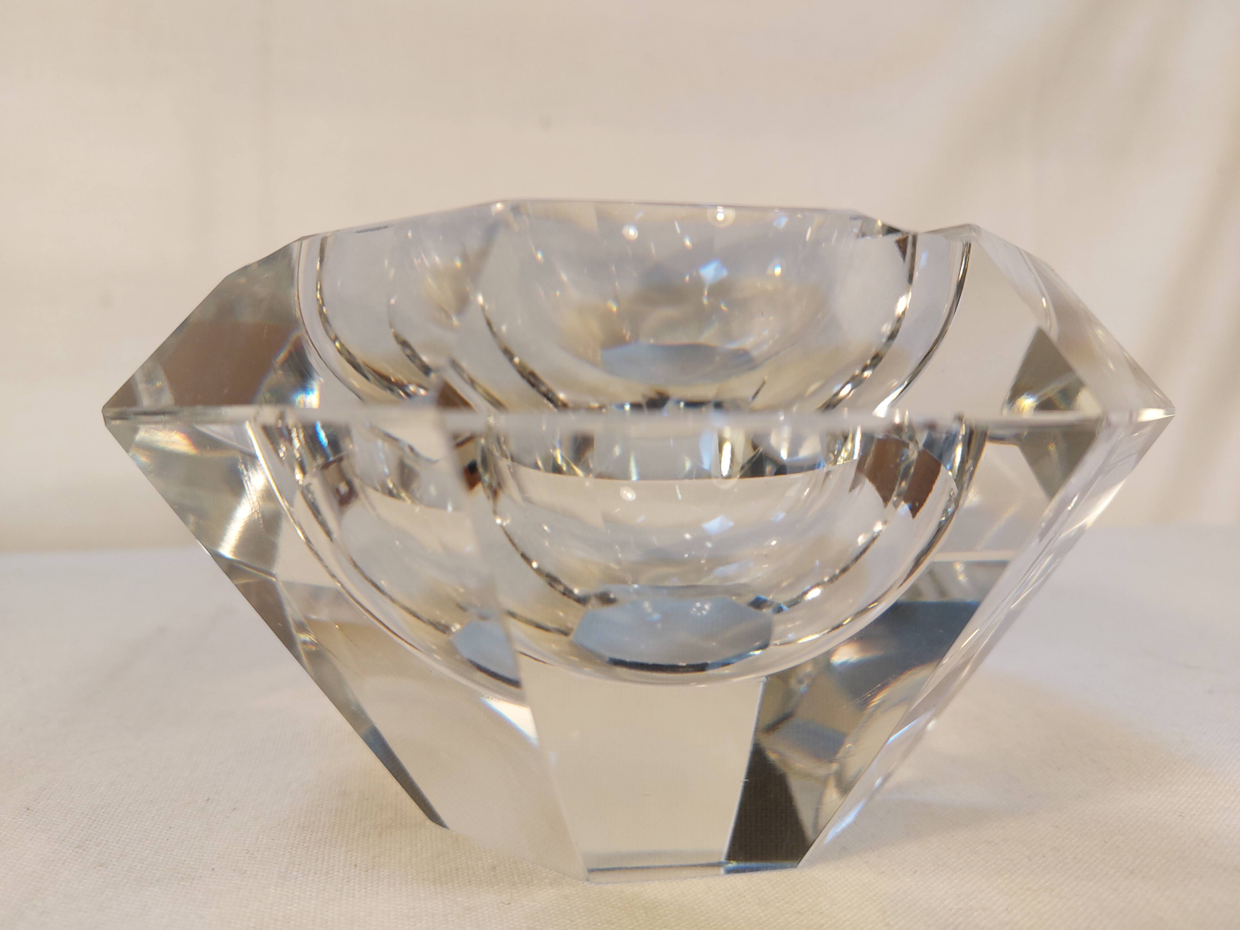 High octagonal diamond ashtray in solid crystal Flavio Poli style - 1970s