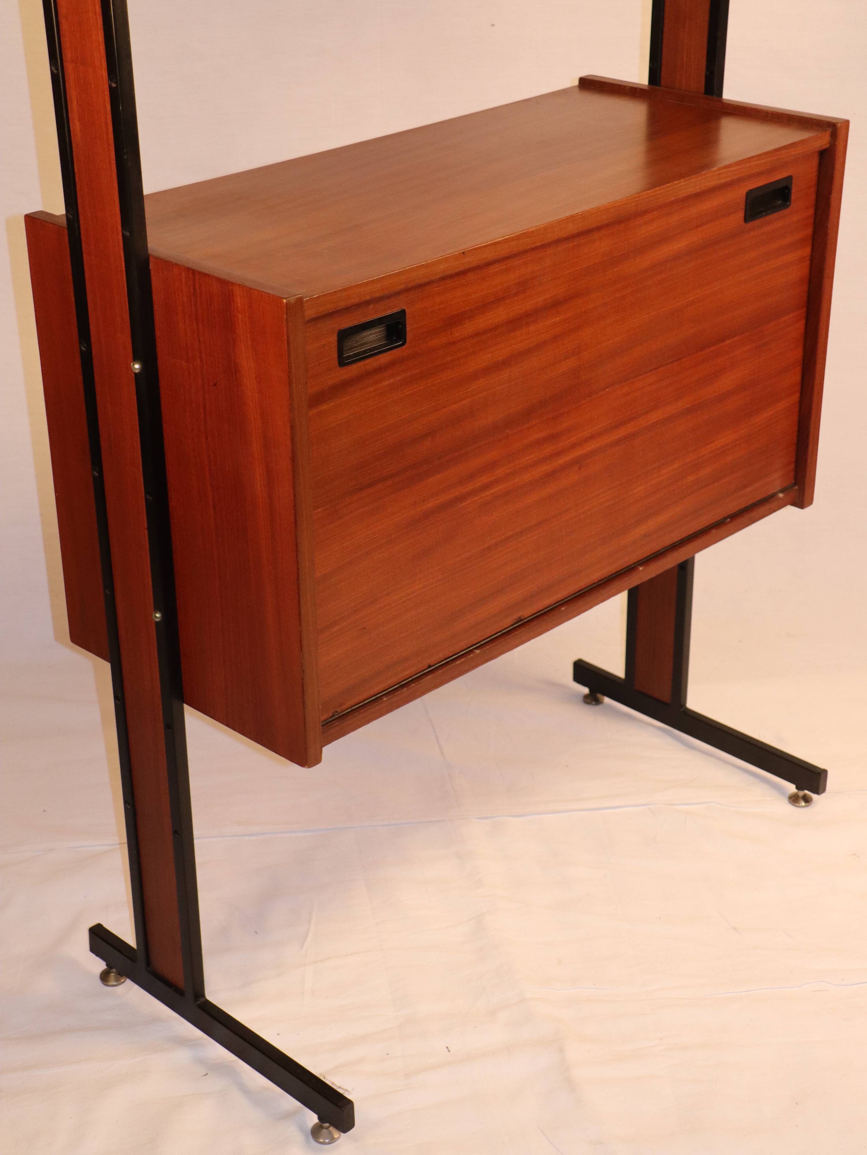 Wooden and metal modular vintage bookcase, 1960s