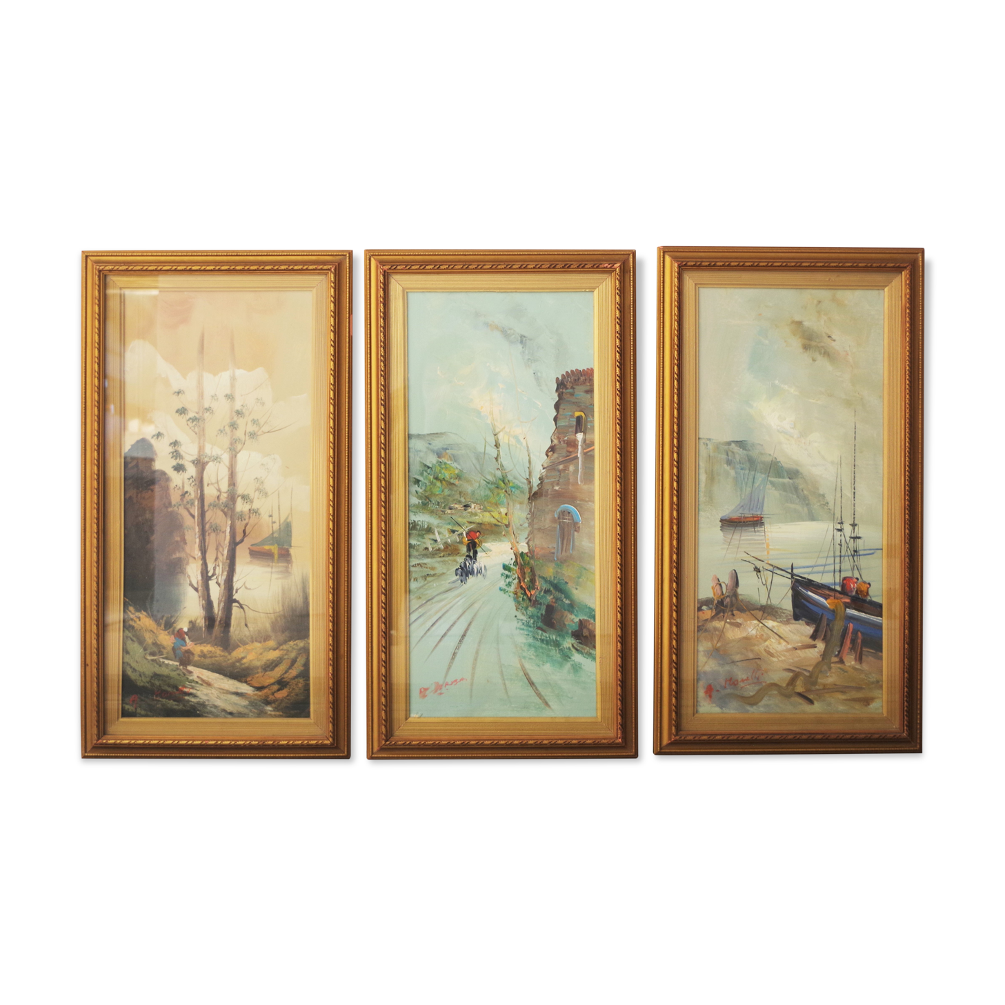 Paintings, oil on canvas, Moretti, 1970, set of 3