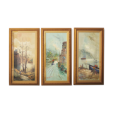 Paintings, oil on canvas, Moretti, 1970, set of 3