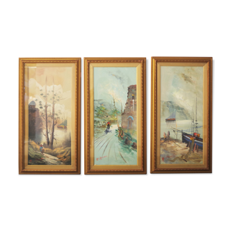 Paintings, oil on canvas, Moretti, 1970, set of 3