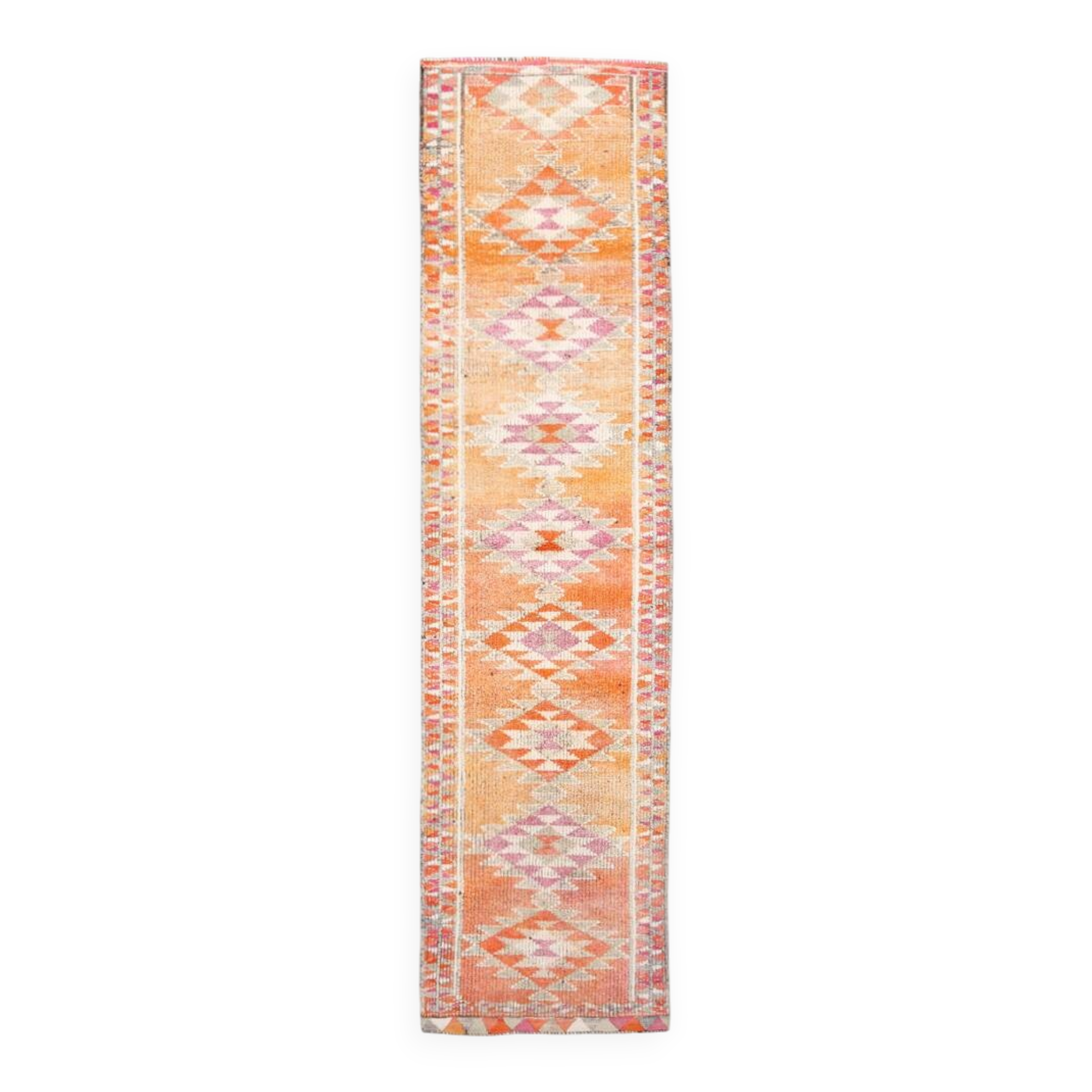 3x12 Soft Orange & Pink Handwoven Geometric Pattern Turkish Runner,87x352Cm