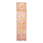 Tapis turc tissé à la main, motif géométrique orange et rose doux, 87 x 352 cm