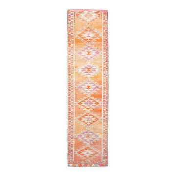 3x12 Soft Orange & Pink Handwoven Geometric Pattern Turkish Runner,87x352Cm