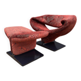 Artifort Ribbon chair by Pierre Paulin + Ottoman, Pierre Frey fabric