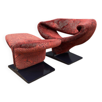 Artifort Ribbon chair by Pierre Paulin + Ottoman, Pierre Frey fabric