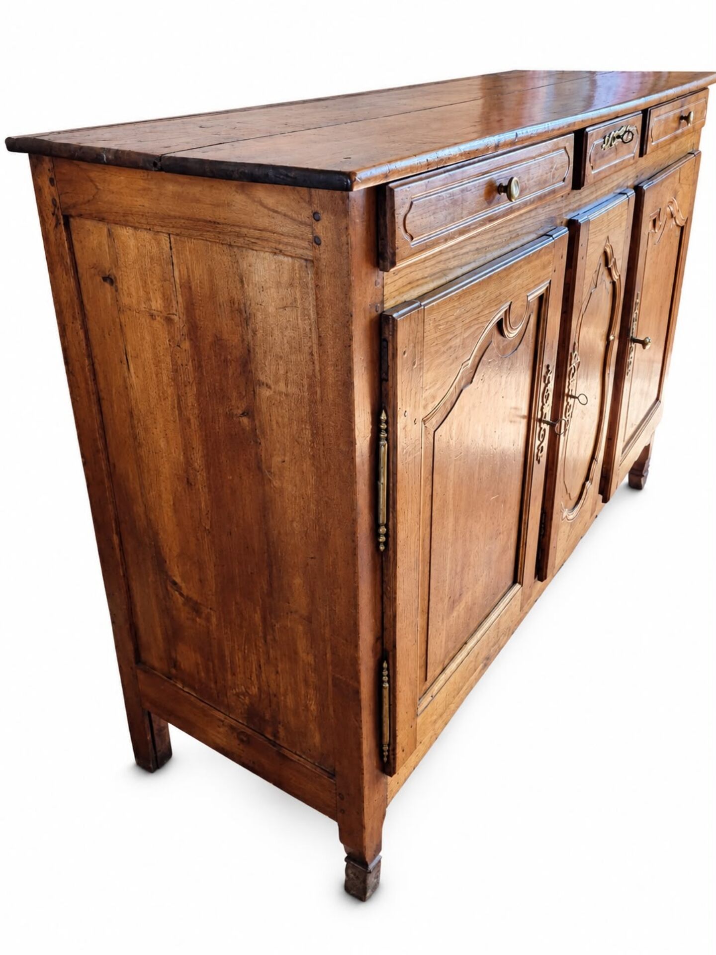 Enfilade of three Louis XV style doors in cherry wood from the 19th century.