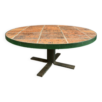 Jean Jaffeux coffee table – Glazed ceramic and metal base