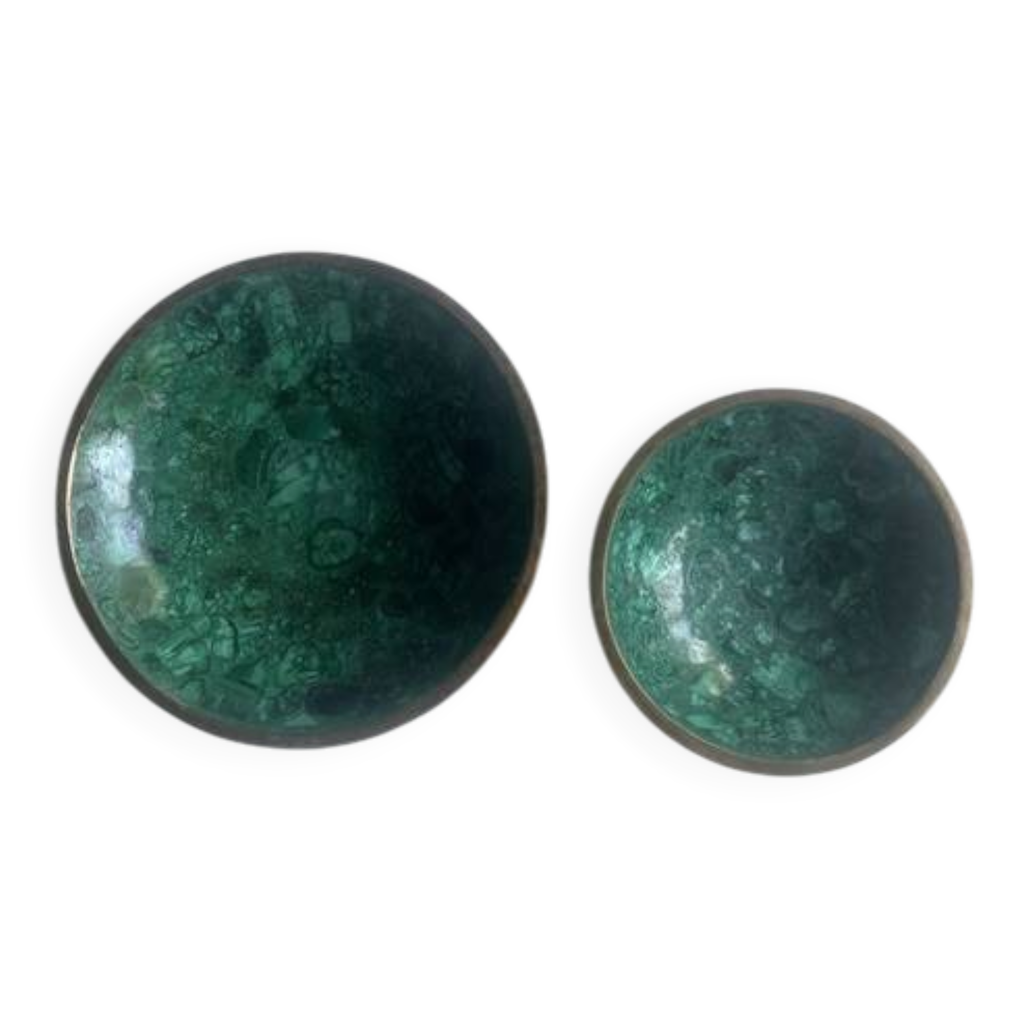 Bowls in natural malachite with brass edges - 1970s