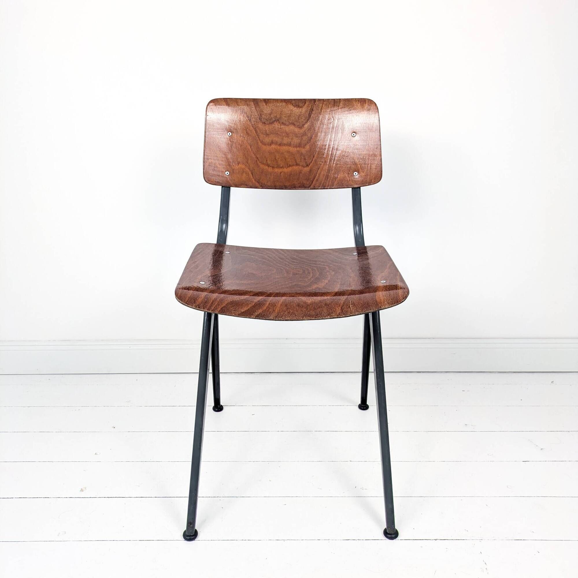 Chaise vintage Mid-Century bois et métal brun gris style danois scandinave