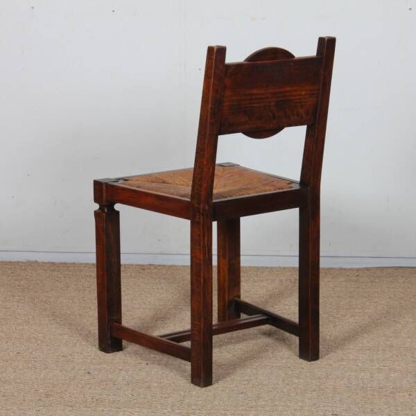 Set of 6 straw-seated solid wood chairs, French craftsmanship, 1940.